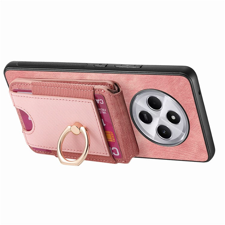 Phone Case For Xiaomi Redmi 14C 4G / 14R 5G / Poco C75 4G Kickstand Leather Back Cover with Detachable Card Holder - Pink