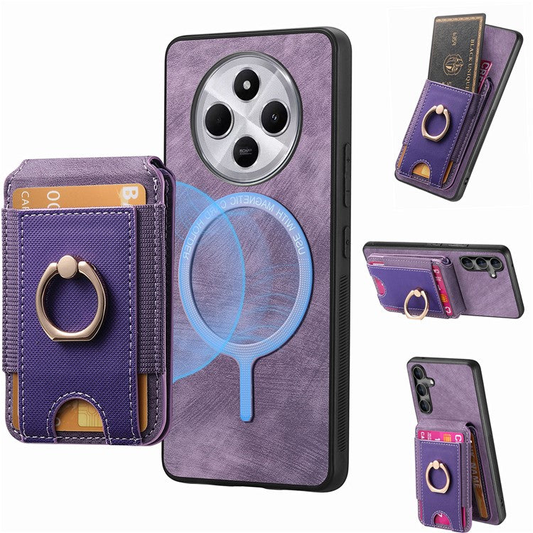 Phone Case For Xiaomi Redmi 14C 4G / 14R 5G / Poco C75 4G Kickstand Leather Back Cover with Detachable Card Holder - Purple