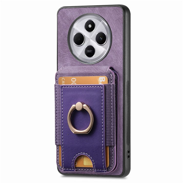 Phone Case For Xiaomi Redmi 14C 4G / 14R 5G / Poco C75 4G Kickstand Leather Back Cover with Detachable Card Holder - Purple