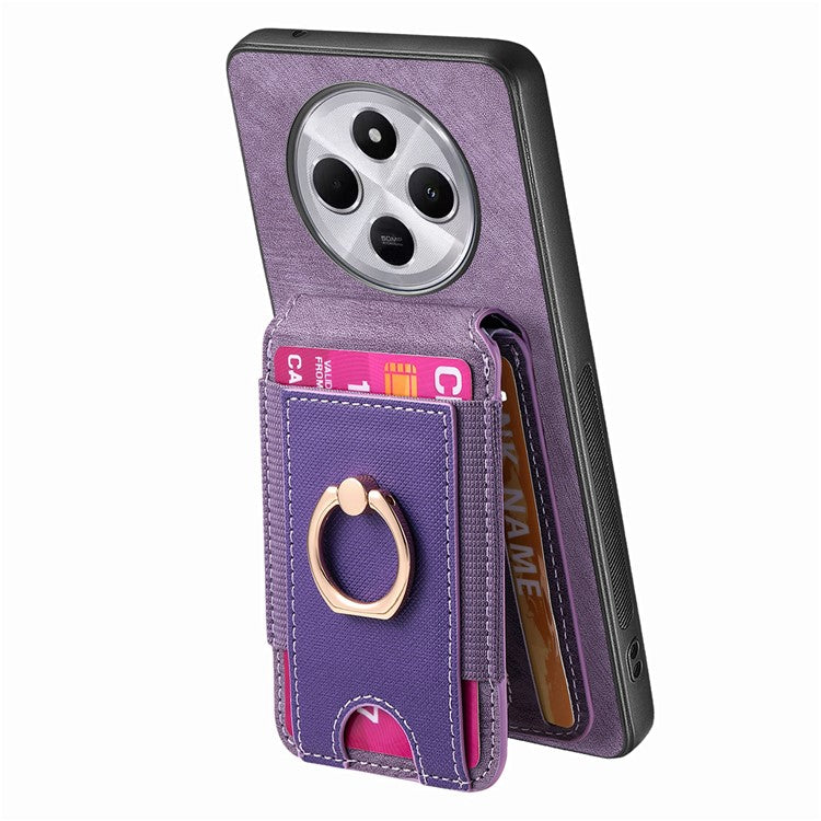 Phone Case For Xiaomi Redmi 14C 4G / 14R 5G / Poco C75 4G Kickstand Leather Back Cover with Detachable Card Holder - Purple