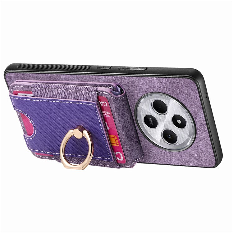 Phone Case For Xiaomi Redmi 14C 4G / 14R 5G / Poco C75 4G Kickstand Leather Back Cover with Detachable Card Holder - Purple