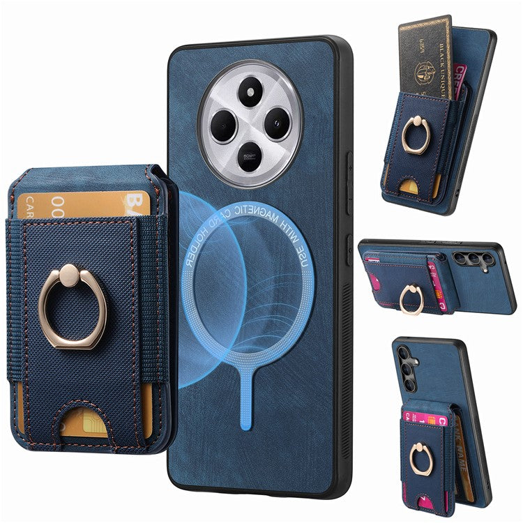 Phone Case For Xiaomi Redmi 14C 4G / 14R 5G / Poco C75 4G Kickstand Leather Back Cover with Detachable Card Holder - Blue