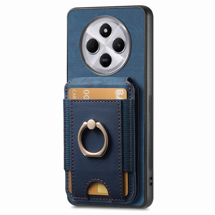 Phone Case For Xiaomi Redmi 14C 4G / 14R 5G / Poco C75 4G Kickstand Leather Back Cover with Detachable Card Holder - Blue