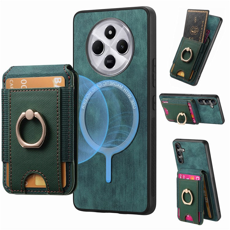 Phone Case For Xiaomi Redmi 14C 4G / 14R 5G / Poco C75 4G Kickstand Leather Back Cover with Detachable Card Holder - Green