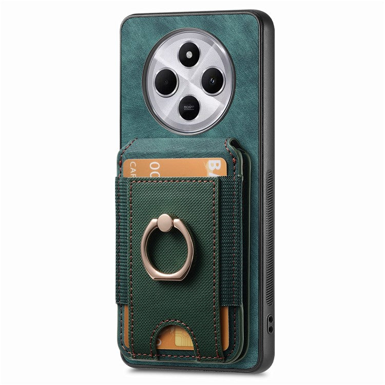 Phone Case For Xiaomi Redmi 14C 4G / 14R 5G / Poco C75 4G Kickstand Leather Back Cover with Detachable Card Holder - Green