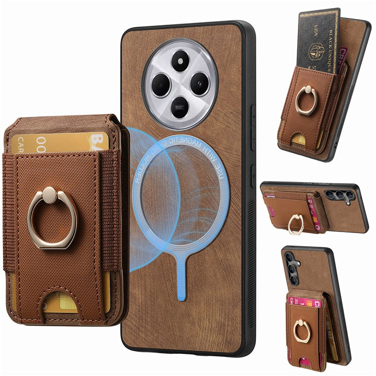 Phone Case For Xiaomi Redmi 14C 4G / 14R 5G / Poco C75 4G Kickstand Leather Back Cover with Detachable Card Holder - Brown