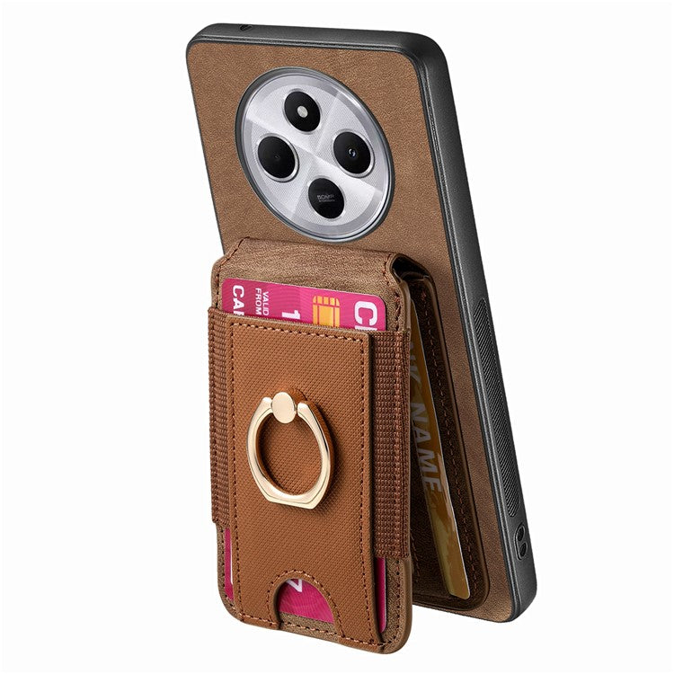 Phone Case For Xiaomi Redmi 14C 4G / 14R 5G / Poco C75 4G Kickstand Leather Back Cover with Detachable Card Holder - Brown