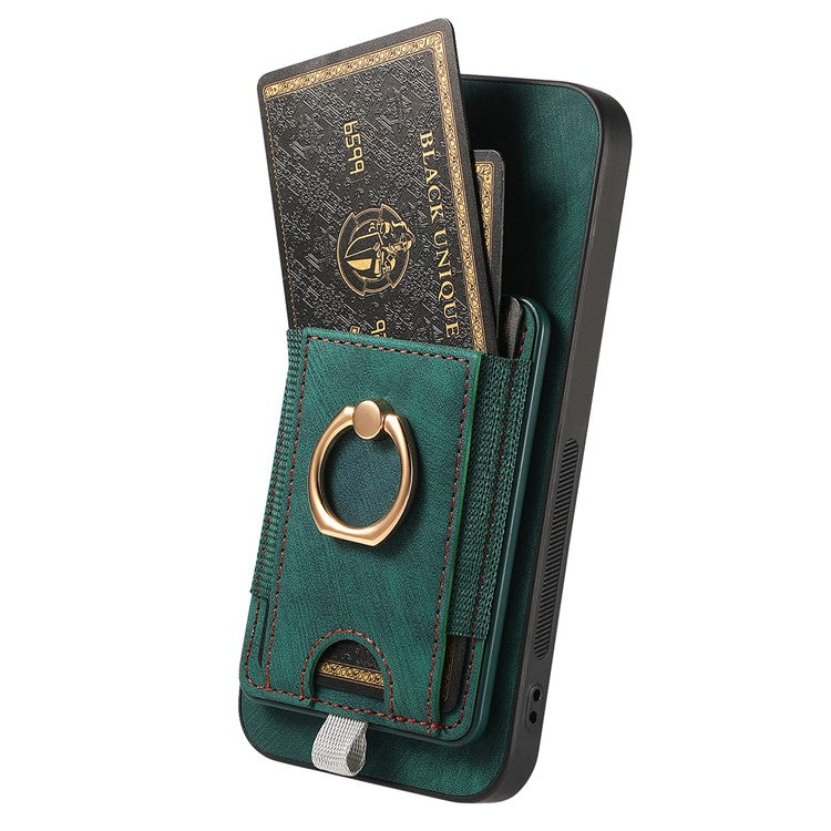 Magnetic Phone Case For Xiaomi Redmi 14C 4G / 14R 5G / Poco C75 4G PU Leather Back Cover with Card Holder Ring Kickstand - Green