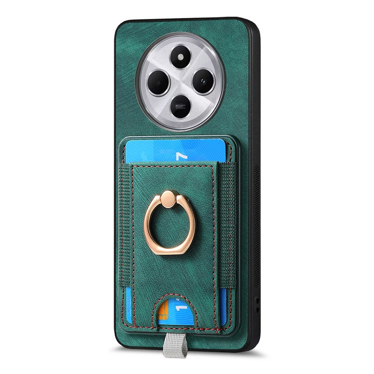 Magnetic Phone Case For Xiaomi Redmi 14C 4G / 14R 5G / Poco C75 4G PU Leather Back Cover with Card Holder Ring Kickstand - Green