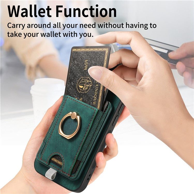 Magnetic Phone Case For Xiaomi Redmi 14C 4G / 14R 5G / Poco C75 4G PU Leather Back Cover with Card Holder Ring Kickstand - Green