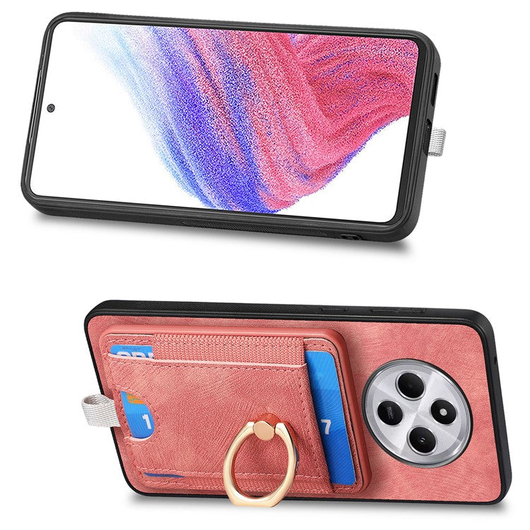 Magnetic Phone Case For Xiaomi Redmi 14C 4G / 14R 5G / Poco C75 4G PU Leather Back Cover with Card Holder Ring Kickstand - Pink