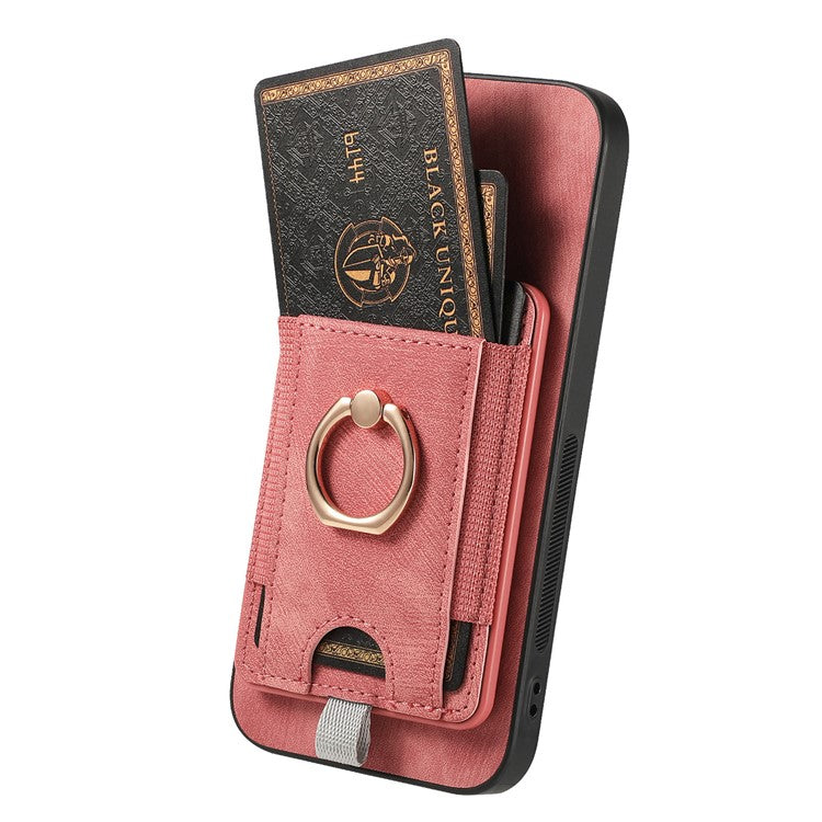 Magnetic Phone Case For Xiaomi Redmi 14C 4G / 14R 5G / Poco C75 4G PU Leather Back Cover with Card Holder Ring Kickstand - Pink