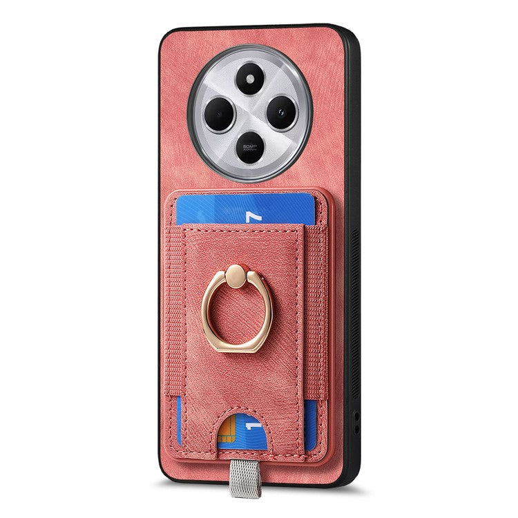 Magnetic Phone Case For Xiaomi Redmi 14C 4G / 14R 5G / Poco C75 4G PU Leather Back Cover with Card Holder Ring Kickstand - Pink