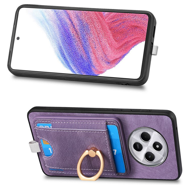 Magnetic Phone Case For Xiaomi Redmi 14C 4G / 14R 5G / Poco C75 4G PU Leather Back Cover with Card Holder Ring Kickstand - Purple