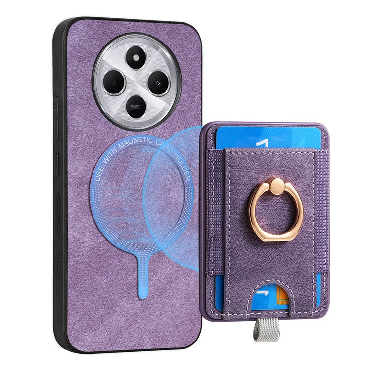 Magnetic Phone Case For Xiaomi Redmi 14C 4G / 14R 5G / Poco C75 4G PU Leather Back Cover with Card Holder Ring Kickstand - Purple