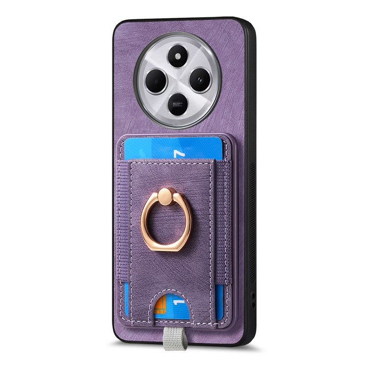 Magnetic Phone Case For Xiaomi Redmi 14C 4G / 14R 5G / Poco C75 4G PU Leather Back Cover with Card Holder Ring Kickstand - Purple