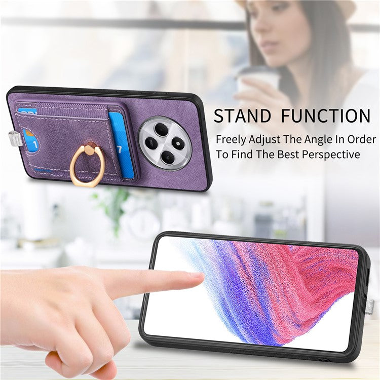 Magnetic Phone Case For Xiaomi Redmi 14C 4G / 14R 5G / Poco C75 4G PU Leather Back Cover with Card Holder Ring Kickstand - Purple