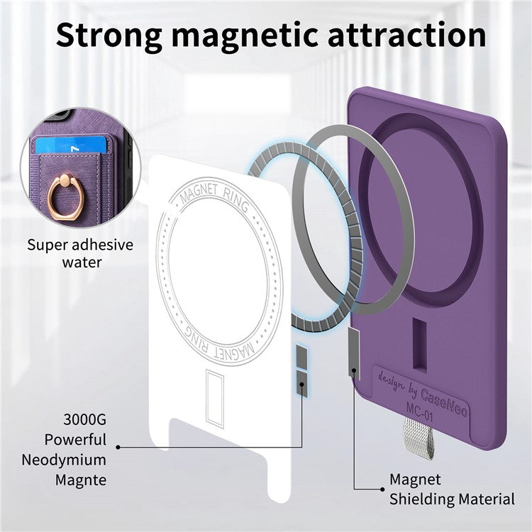 Magnetic Phone Case For Xiaomi Redmi 14C 4G / 14R 5G / Poco C75 4G PU Leather Back Cover with Card Holder Ring Kickstand - Purple