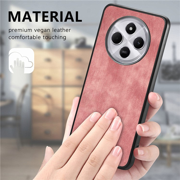 Retro Back Case For Xiaomi Redmi 14C 4G / 14R 5G / Poco C75 4G Leather + TPU Shockproof Protective Phone Cover - Pink