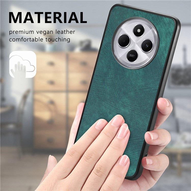 Retro Back Case For Xiaomi Redmi 14C 4G / 14R 5G / Poco C75 4G Leather + TPU Shockproof Protective Phone Cover - Green