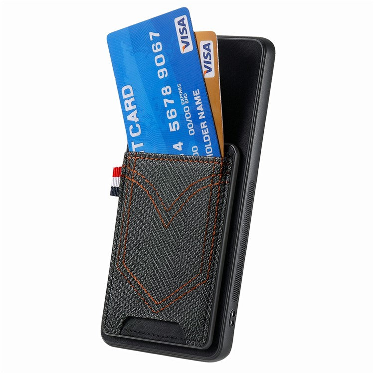 Phone Case For Xiaomi Redmi 14C 4G / 14R 5G / Poco C75 4G Retro Jean Cloth Texture Leather Back Cover Card Holder - Black