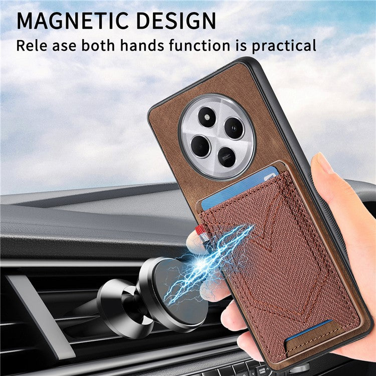 Phone Case For Xiaomi Redmi 14C 4G / 14R 5G / Poco C75 4G Retro Jean Cloth Texture Leather Back Cover Card Holder - Black