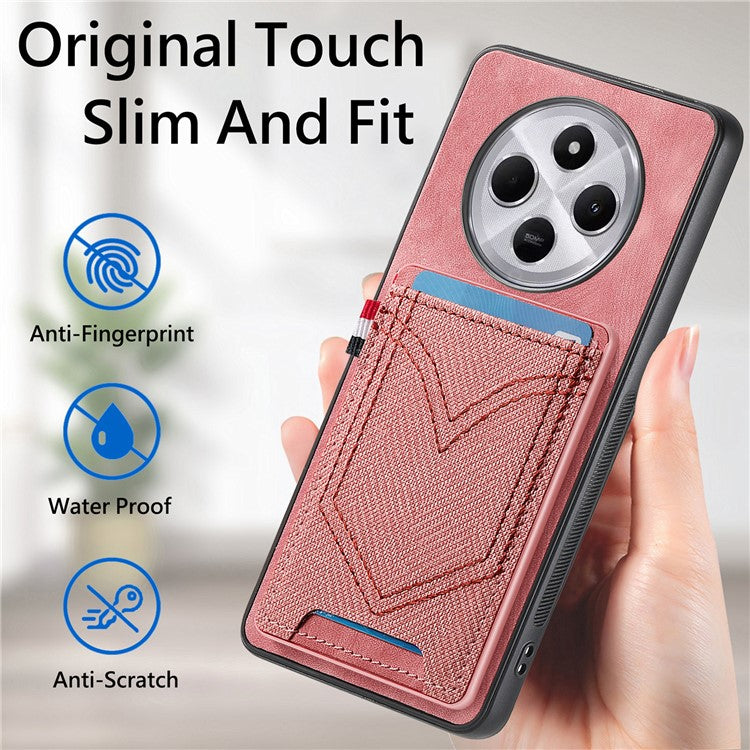 Phone Case For Xiaomi Redmi 14C 4G / 14R 5G / Poco C75 4G Retro Jean Cloth Texture Leather Back Cover Card Holder - Black