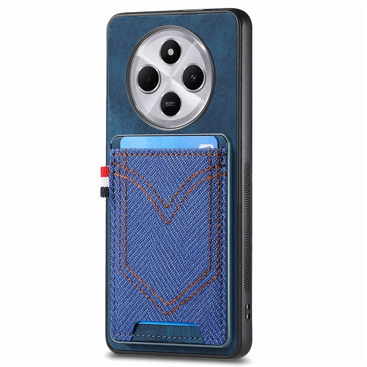 Phone Case For Xiaomi Redmi 14C 4G / 14R 5G / Poco C75 4G Retro Jean Cloth Texture Leather Back Cover Card Holder - Blue