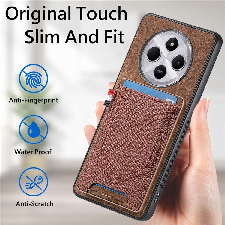 Phone Case For Xiaomi Redmi 14C 4G / 14R 5G / Poco C75 4G Retro Jean Cloth Texture Leather Back Cover Card Holder - Brown