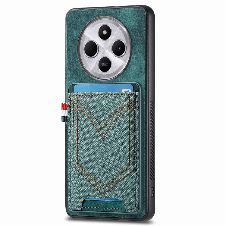 Phone Case For Xiaomi Redmi 14C 4G / 14R 5G / Poco C75 4G Retro Jean Cloth Texture Leather Back Cover Card Holder - Green