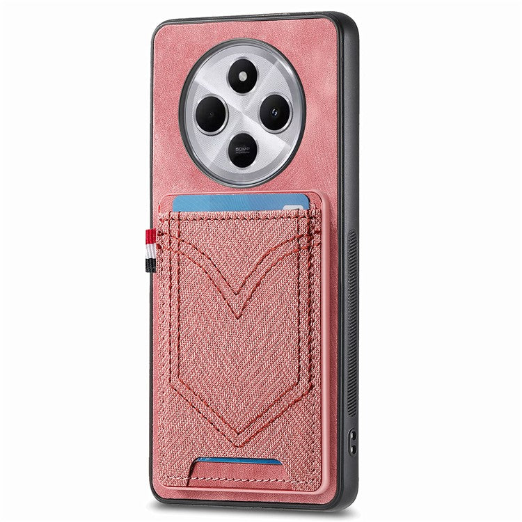 Phone Case For Xiaomi Redmi 14C 4G / 14R 5G / Poco C75 4G Retro Jean Cloth Texture Leather Back Cover Card Holder - Pink