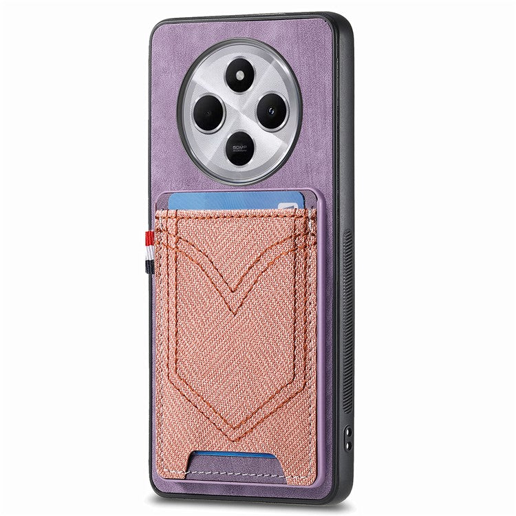 Phone Case For Xiaomi Redmi 14C 4G / 14R 5G / Poco C75 4G Retro Jean Cloth Texture Leather Back Cover Card Holder - Purple