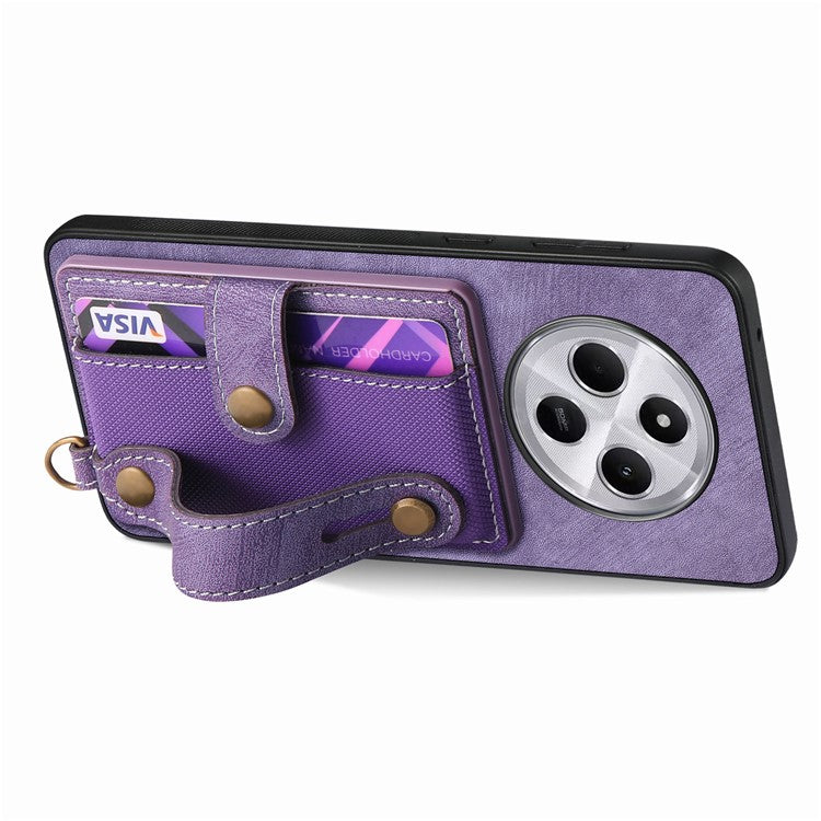 Phone Case For Xiaomi Redmi 14C 4G / 14R 5G / Poco C75 4G Wristband Kickstand PU Leather Retro Back Cover Card Holder - Purple