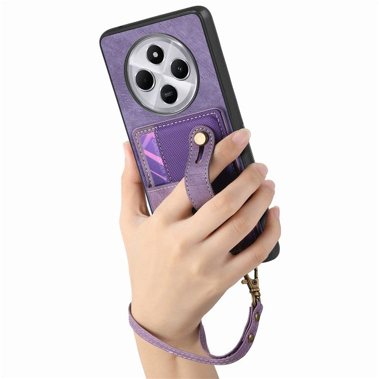 Phone Case For Xiaomi Redmi 14C 4G / 14R 5G / Poco C75 4G Wristband Kickstand PU Leather Retro Back Cover Card Holder - Purple