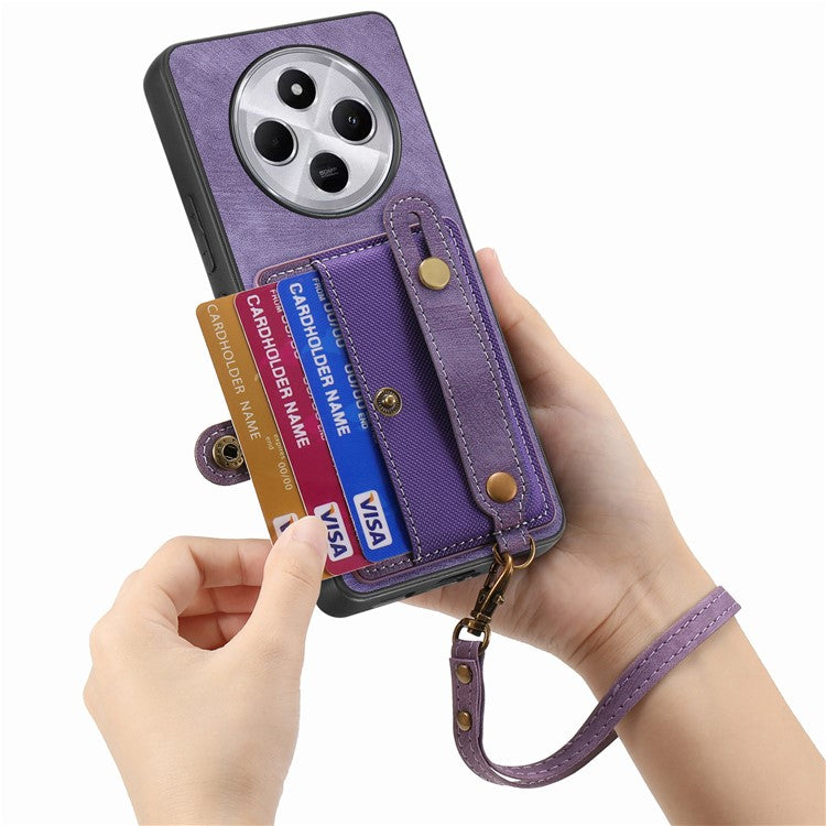 Phone Case For Xiaomi Redmi 14C 4G / 14R 5G / Poco C75 4G Wristband Kickstand PU Leather Retro Back Cover Card Holder - Purple