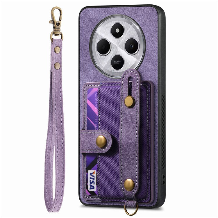 Phone Case For Xiaomi Redmi 14C 4G / 14R 5G / Poco C75 4G Wristband Kickstand PU Leather Retro Back Cover Card Holder - Purple