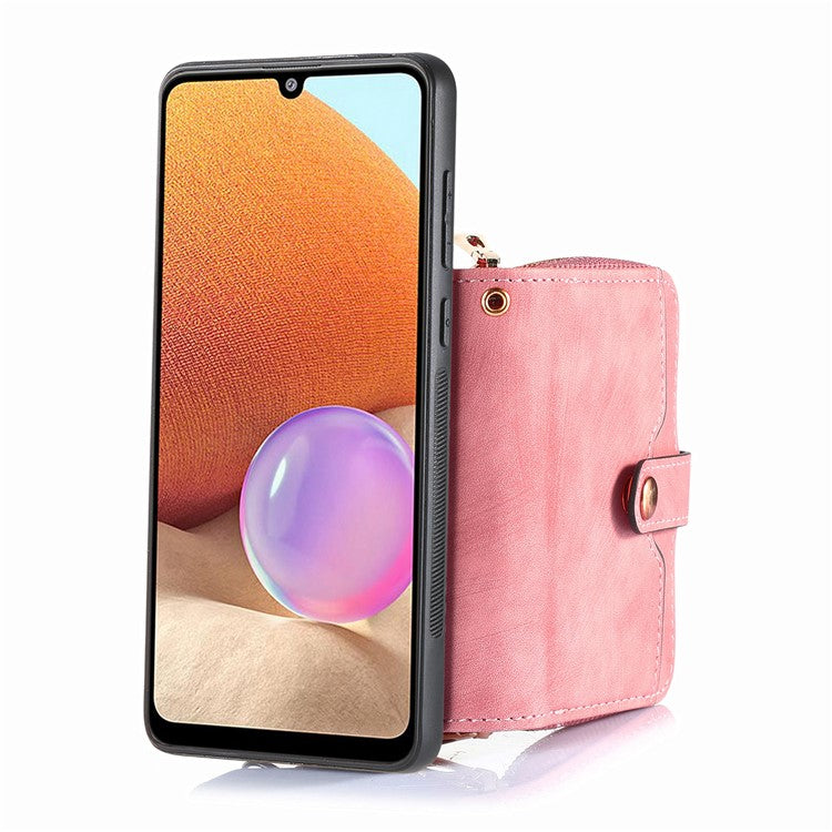 Zipper Wallet Phone Case For Xiaomi Redmi 14C 4G / 14R 5G / Poco C75 4G Leather Kickstand Back Cover with Shoulder Strap - Pink