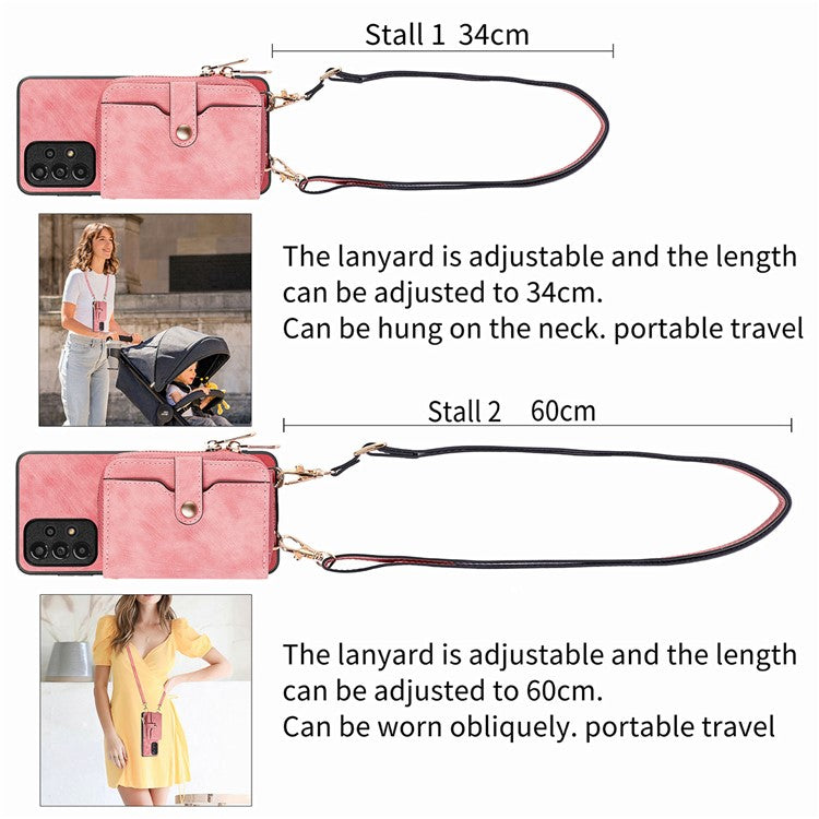 Zipper Wallet Phone Case For Xiaomi Redmi 14C 4G / 14R 5G / Poco C75 4G Leather Kickstand Back Cover with Shoulder Strap - Pink