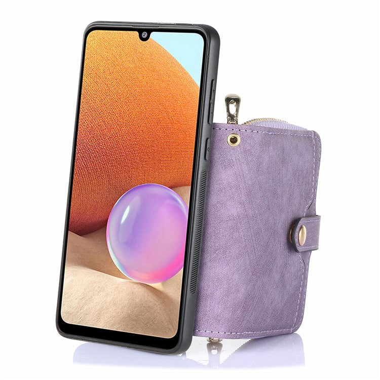 Zipper Wallet Phone Case For Xiaomi Redmi 14C 4G / 14R 5G / Poco C75 4G Leather Kickstand Back Cover with Shoulder Strap - Purple