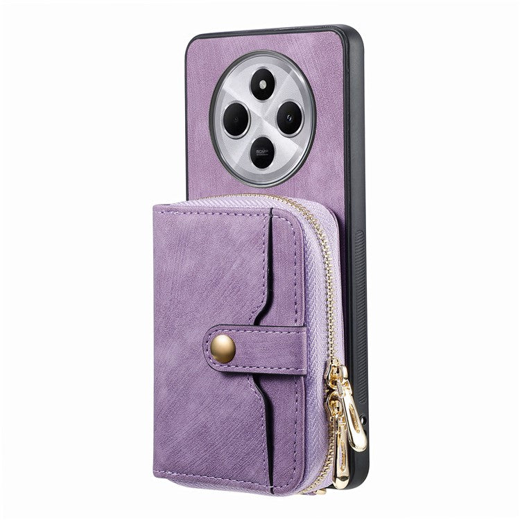 Zipper Wallet Phone Case For Xiaomi Redmi 14C 4G / 14R 5G / Poco C75 4G Leather Kickstand Back Cover with Shoulder Strap - Purple