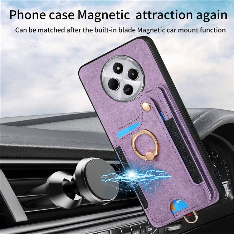 RFID Blocking Case For Xiaomi Redmi 14C 4G / 14R 5G / Poco C75 4G Handbag Leather+TPU Phone Cover Card Slots, Ring Holder - Purple