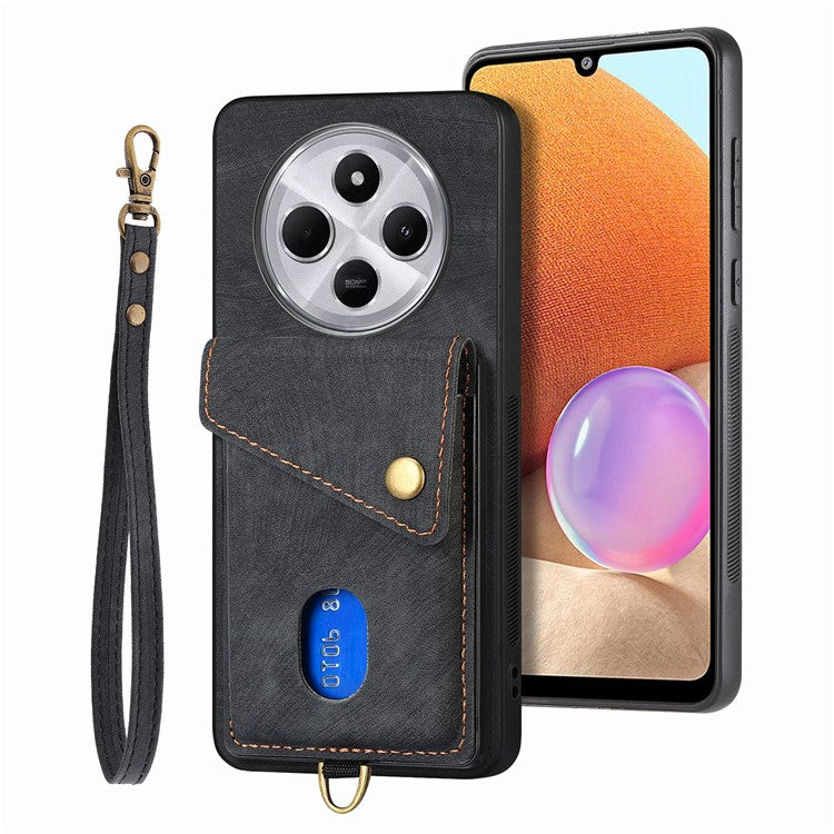 Phone Case For Xiaomi Redmi 14C 4G / 14R 5G / Poco C75 4G Leather+TPU Back Cover with Card Slot Kickstand - Black