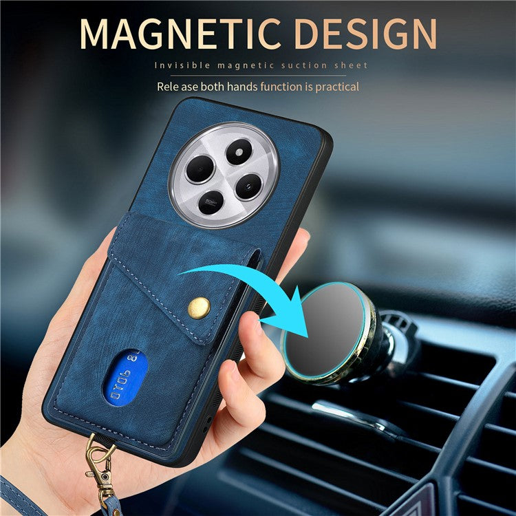 Phone Case For Xiaomi Redmi 14C 4G / 14R 5G / Poco C75 4G Leather+TPU Back Cover with Card Slot Kickstand - Black