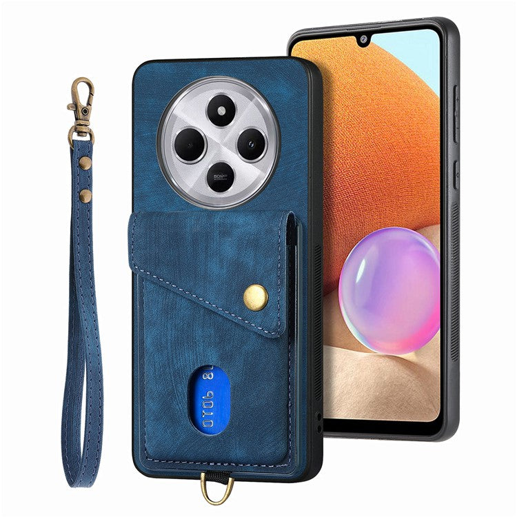 Phone Case For Xiaomi Redmi 14C 4G / 14R 5G / Poco C75 4G Leather+TPU Back Cover with Card Slot Kickstand - Blue