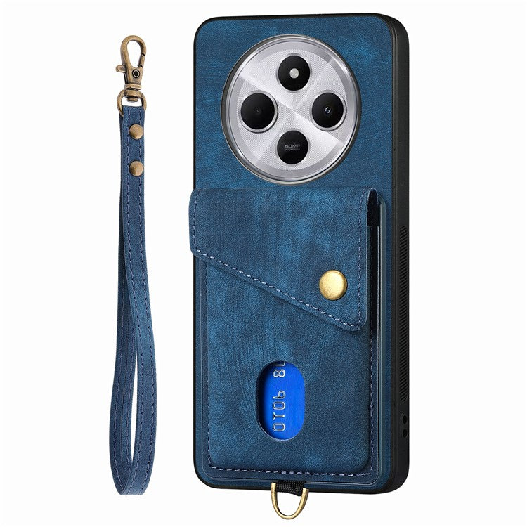 Phone Case For Xiaomi Redmi 14C 4G / 14R 5G / Poco C75 4G Leather+TPU Back Cover with Card Slot Kickstand - Blue