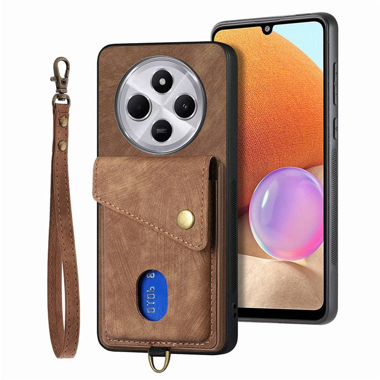 Phone Case For Xiaomi Redmi 14C 4G / 14R 5G / Poco C75 4G Leather+TPU Back Cover with Card Slot Kickstand - Brown