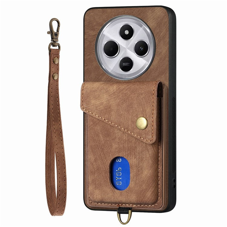 Phone Case For Xiaomi Redmi 14C 4G / 14R 5G / Poco C75 4G Leather+TPU Back Cover with Card Slot Kickstand - Brown