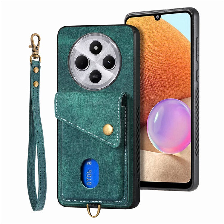 Phone Case For Xiaomi Redmi 14C 4G / 14R 5G / Poco C75 4G Leather+TPU Back Cover with Card Slot Kickstand - Green