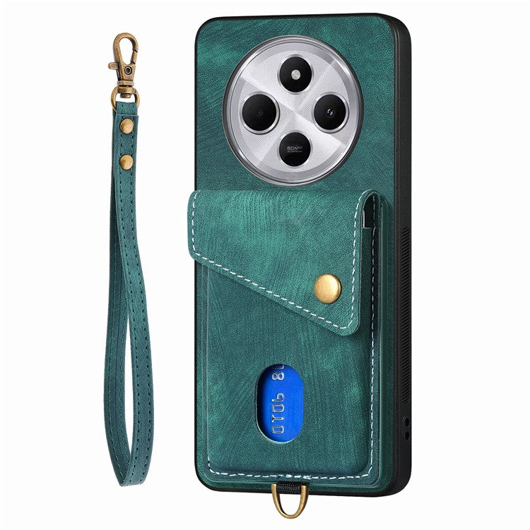 Phone Case For Xiaomi Redmi 14C 4G / 14R 5G / Poco C75 4G Leather+TPU Back Cover with Card Slot Kickstand - Green