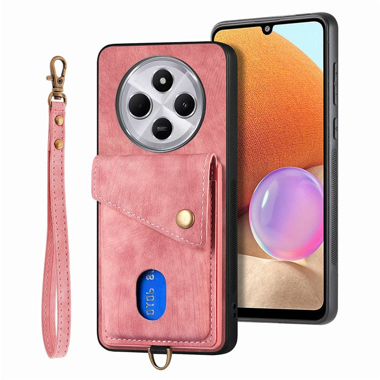 Phone Case For Xiaomi Redmi 14C 4G / 14R 5G / Poco C75 4G Leather+TPU Back Cover with Card Slot Kickstand - Pink